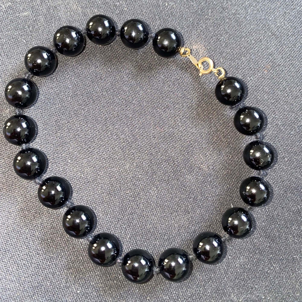 14K Gold beaded bracelet black onyx stones
